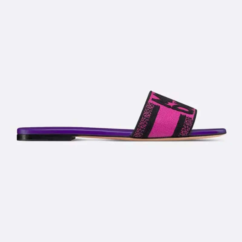 Dior Women Dway Slide Fuchsia and Black Embroidered Cotton KCO062ECJ