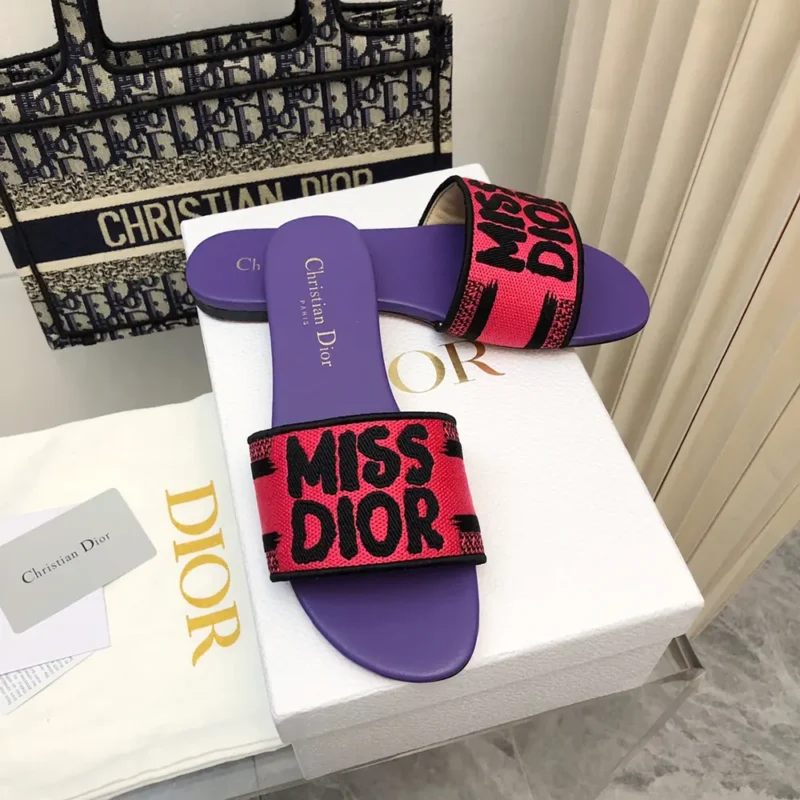 Dior Women Dway Slide Fuchsia and Black Embroidered Cotton KCO062ECJ