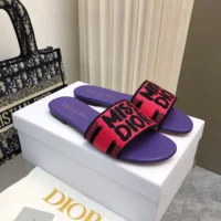 Dior Women Dway Slide Fuchsia and Black Embroidered Cotton KCO062ECJ (1)