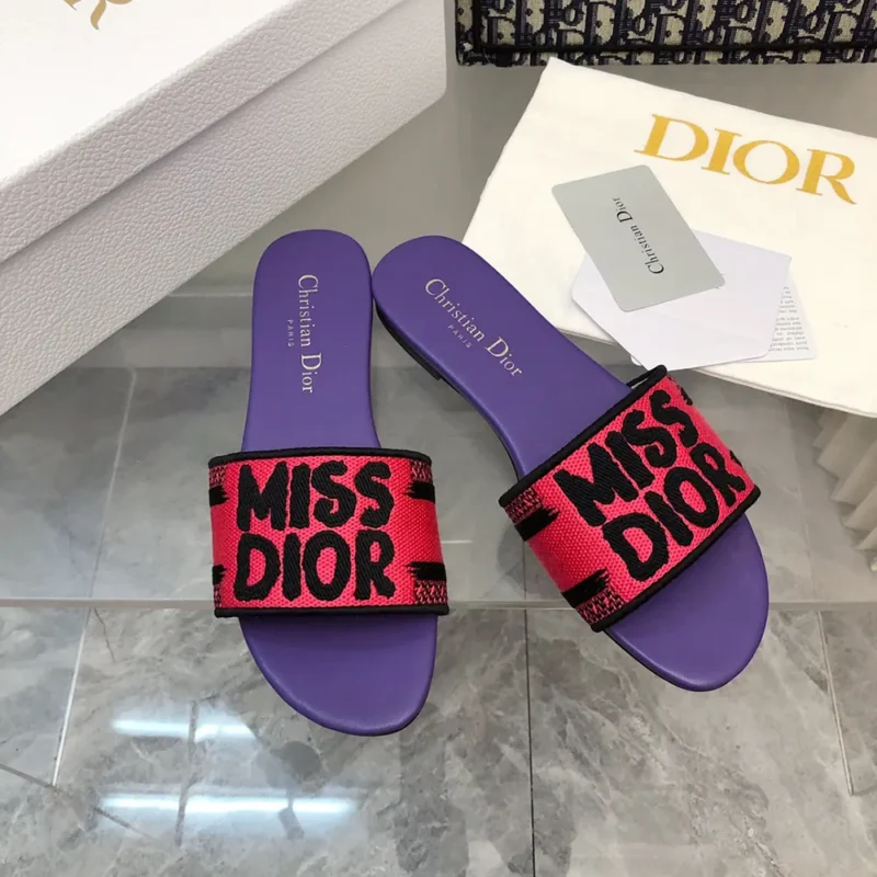 Dior Women Dway Slide Fuchsia and Black Embroidered Cotton KCO062ECJ