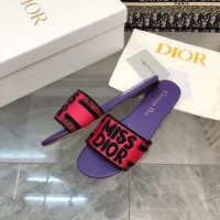 Dior Women Dway Slide Fuchsia and Black Embroidered Cotton KCO062ECJ (1)