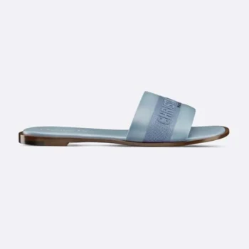 Dior Women Dway Slide Pastel Blue Calfskin and Embroidered Cotton