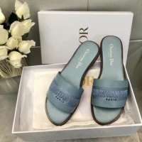 Dior Women Dway Slide Pastel Blue Calfskin and Embroidered Cotton (1)