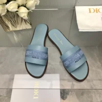 Dior Women Dway Slide Pastel Blue Calfskin and Embroidered Cotton (1)