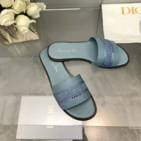 Dior Women Dway Slide Pastel Blue Calfskin and Embroidered Cotton (1)