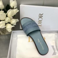 Dior Women Dway Slide Pastel Blue Calfskin and Embroidered Cotton (1)