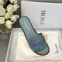 Dior Women Dway Slide Pastel Blue Calfskin and Embroidered Cotton (1)