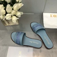 Dior Women Dway Slide Pastel Blue Calfskin and Embroidered Cotton (1)