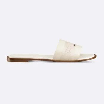 Dior Women Dway Slide White Calfskin and Embroidered Cotton