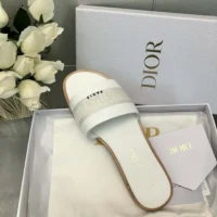 Dior Women Dway Slide White Calfskin and Embroidered Cotton (1)