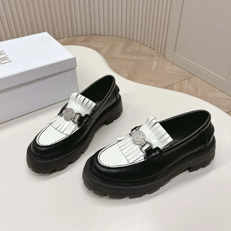 Dior Women Emblem Loafer Black and White Brushed Calfskin KDB962MAC