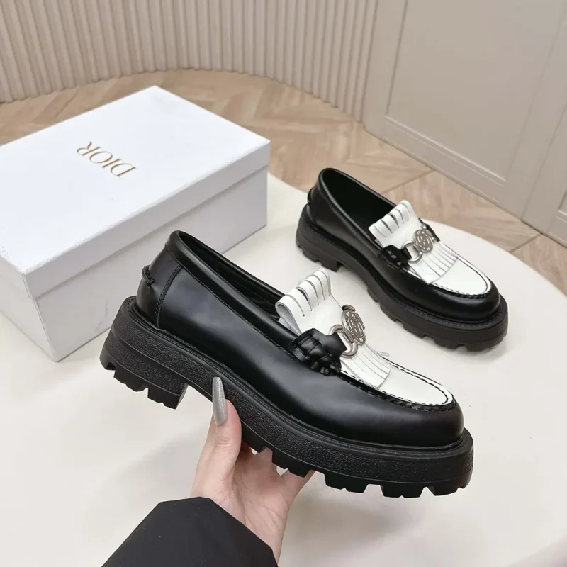 Dior Women Emblem Loafer Black and White Brushed Calfskin KDB962MAC