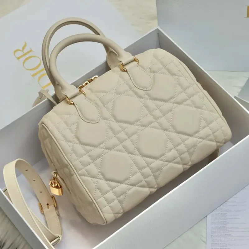 Dior Women Groove 25 Bag Dusty Ivory Macrocannage Calfskin M1365UBOL