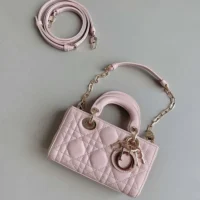 Dior Women Lady D-Joy Micro Bag Powder Pink Cannage Lambskin S0910ONGE (9)