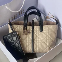 Dior Women Medium Dior Toujours Bag Rope Beige and Black Macrocannage Calfskin (1)