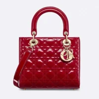 Dior Women Medium Lady Dior Bag Cherry Red Patent Cannage Calfskin M0565OWCB (1)