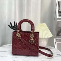 Dior Women Medium Lady Dior Bag Cherry Red Patent Cannage Calfskin M0565OWCB (1)