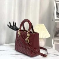 Dior Women Medium Lady Dior Bag Cherry Red Patent Cannage Calfskin M0565OWCB (1)