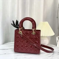 Dior Women Medium Lady Dior Bag Cherry Red Patent Cannage Calfskin M0565OWCB (1)