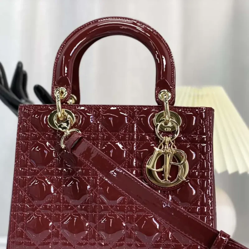 Dior Women Medium Lady Dior Bag Cherry Red Patent Cannage Calfskin M0565OWCB