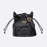 Dior Women Miss Caro Mini Bucket Bag with Drawstring Black Macrocannage Lambskin (1)