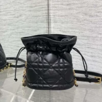 Dior Women Miss Caro Mini Bucket Bag with Drawstring Black Macrocannage Lambskin (1)