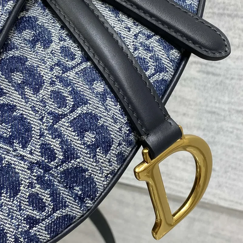 Dior Women Saddle Bag with Strap Blue Denim Dior Oblique Jacquard