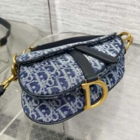 Dior Women Saddle Bag with Strap Blue Denim Dior Oblique Jacquard (1)