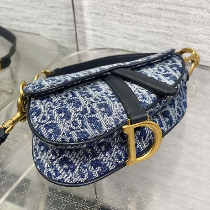 Dior Women Saddle Bag with Strap Blue Denim Dior Oblique Jacquard