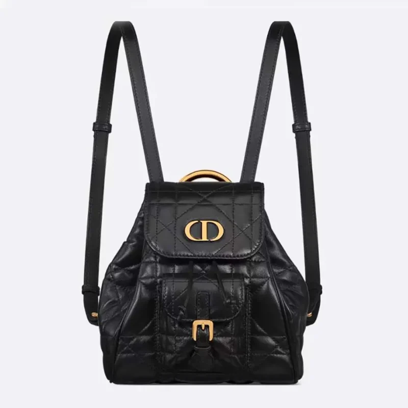 Dior Women Small Dior Caro Backpack Black Macrocannage Lambskin