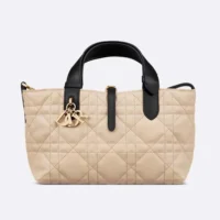 Dior Women Small Dior Toujours Bag Rope Beige and Black Macrocannage Calfskin