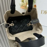 Dior Women Small Dior Toujours Bag Rope Beige and Black Macrocannage Calfskin (1)