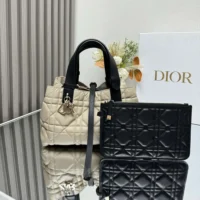 Dior Women Small Dior Toujours Bag Rope Beige and Black Macrocannage Calfskin (1)