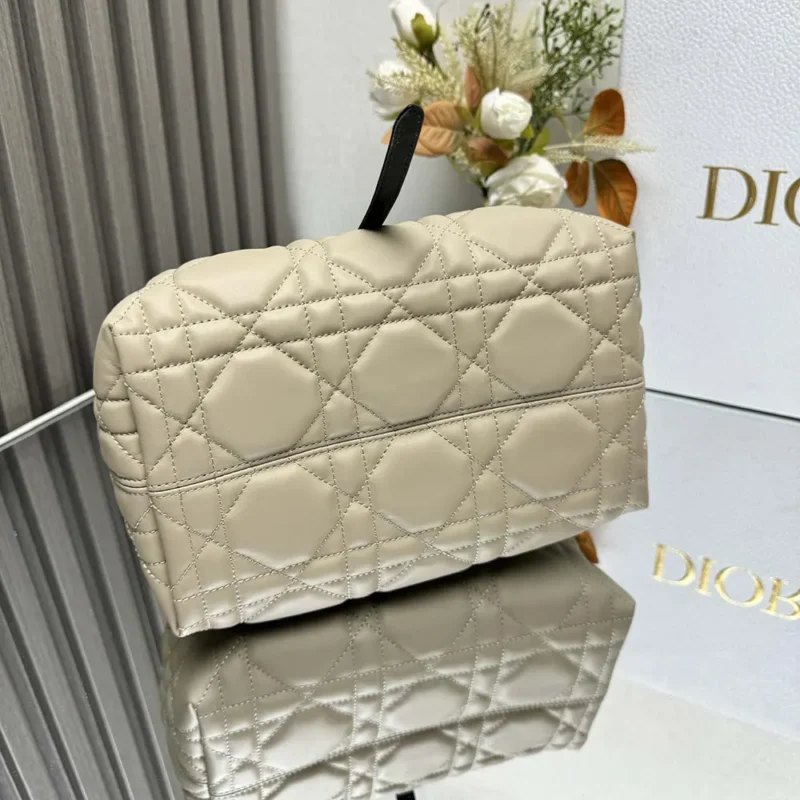 Dior Women Small Dior Toujours Bag Rope Beige and Black Macrocannage Calfskin