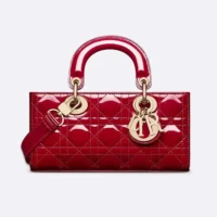 Dior Women Small Lady D-Joy Bag Cherry Red Patent Cannage Calfskin