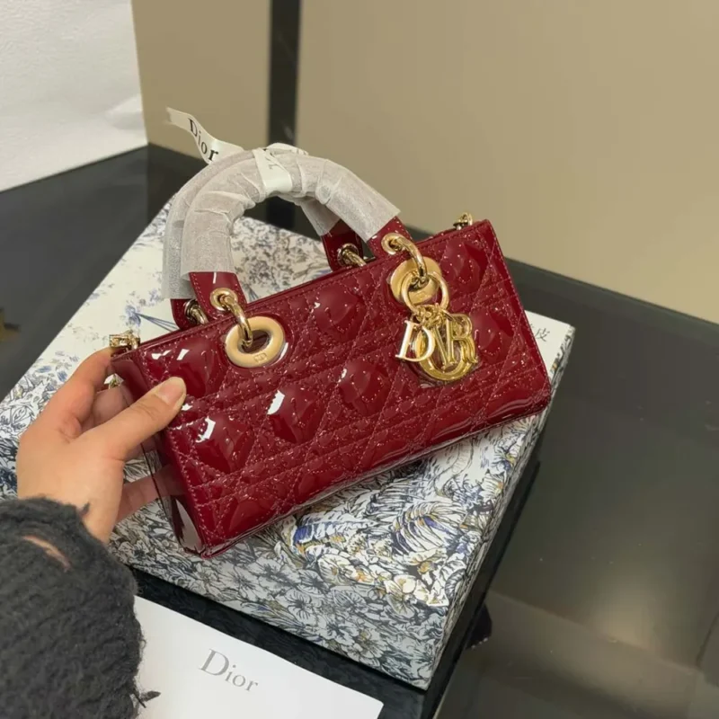 Dior Women Small Lady D-Joy Bag Cherry Red Patent Cannage Calfskin