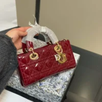 Dior Women Small Lady D-Joy Bag Cherry Red Patent Cannage Calfskin (1)