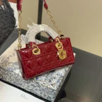 Dior Women Small Lady D-Joy Bag Cherry Red Patent Cannage Calfskin (1)