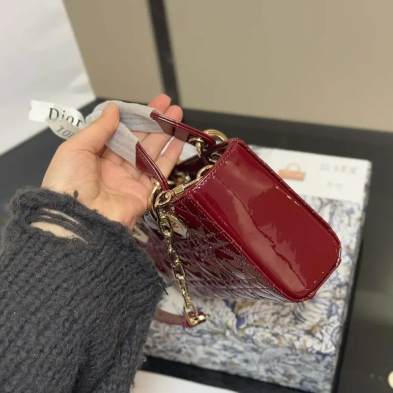 Dior Women Small Lady D-Joy Bag Cherry Red Patent Cannage Calfskin