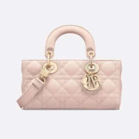 Dior Women Small Lady D-Joy Bag Powder Pink Cannage Lambskin