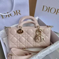 Dior Women Small Lady D-Joy Bag Powder Pink Cannage Lambskin (1)