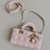 Dior Women Small Lady D-Joy Bag Powder Pink Cannage Lambskin (1)