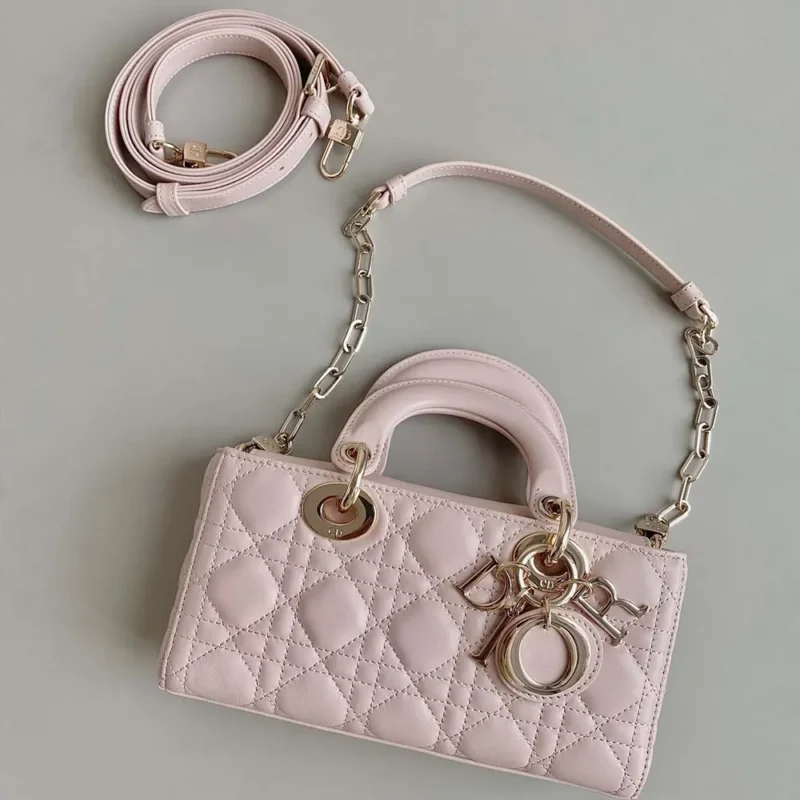 Dior Women Small Lady D-Joy Bag Powder Pink Cannage Lambskin