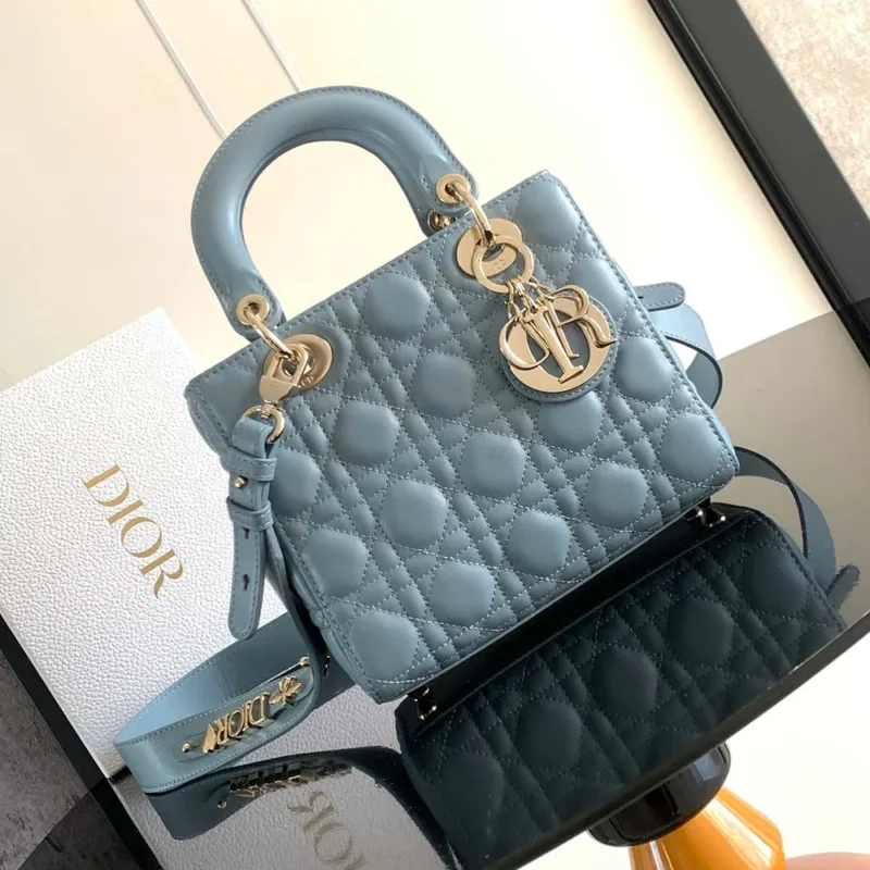 Dior Women Small Lady Dior My ABCDior Bag Pale Blue Cannage Lambskin