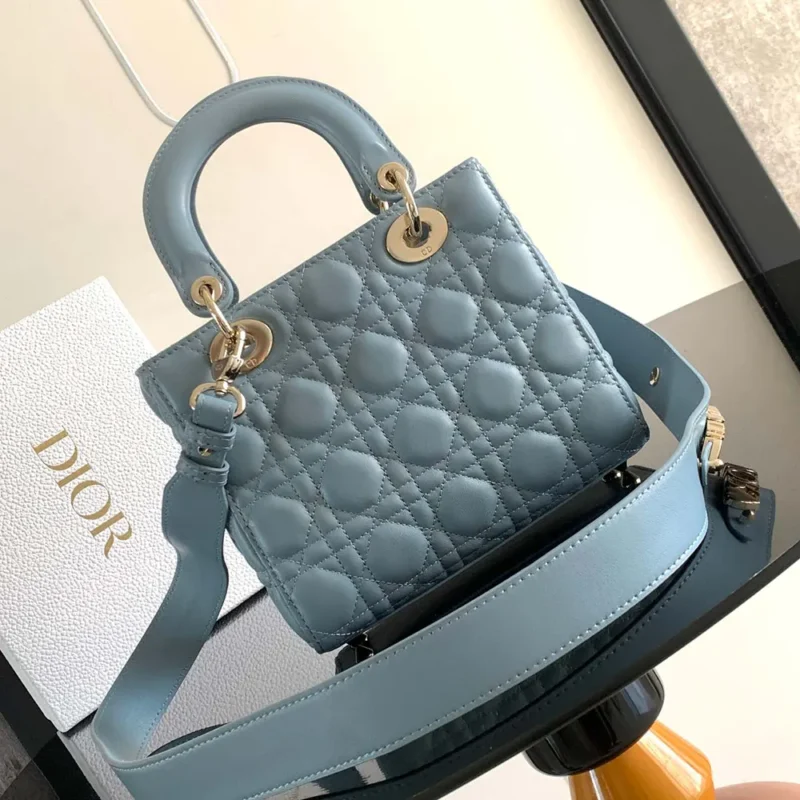 Dior Women Small Lady Dior My ABCDior Bag Pale Blue Cannage Lambskin