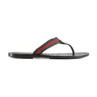 Gucci Women Web Thong Sandals in Leather-Black