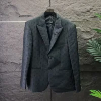 Louis Vuitton Men Single-Breasted Wool Blend Napolitana Jacket-Black