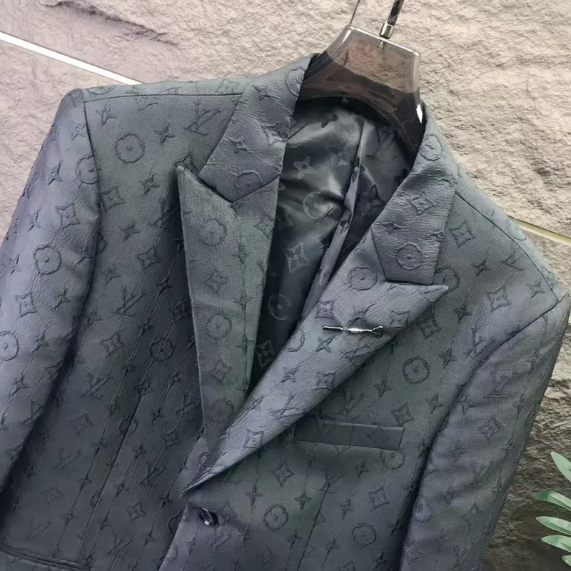 Louis Vuitton Men Single-Breasted Wool Blend Napolitana Jacket-Black