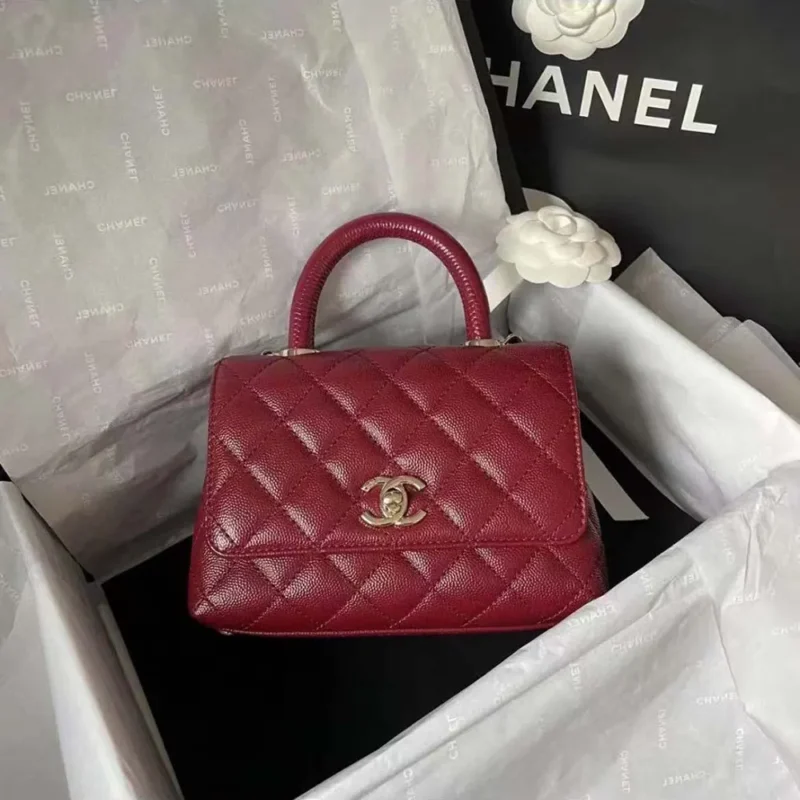 Chanel Caviar Quilted Extra Mini Coco Handle Flap Bag-Burgundy