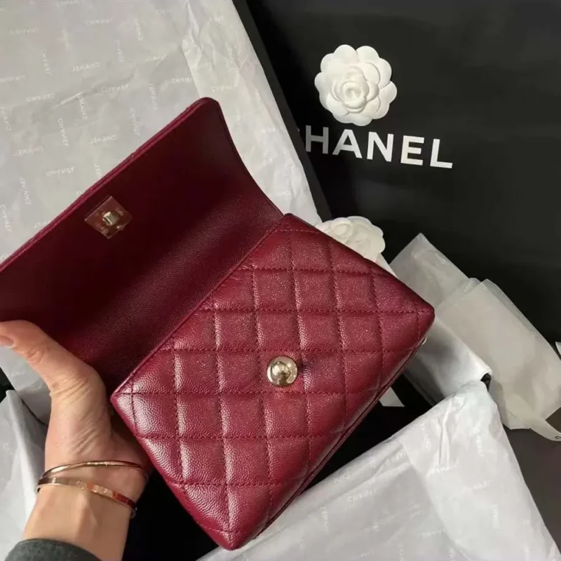 Chanel Caviar Quilted Extra Mini Coco Handle Flap Bag-Burgundy